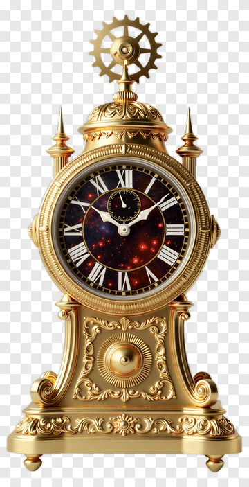Golden Vintage Clock With Cosmic Dial PNG