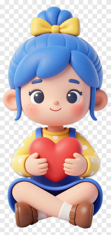 Cartoon Girl Holding A Heart PNG