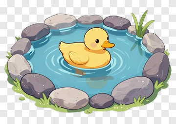 Cartoon Duck Swimming In A Pond PNG