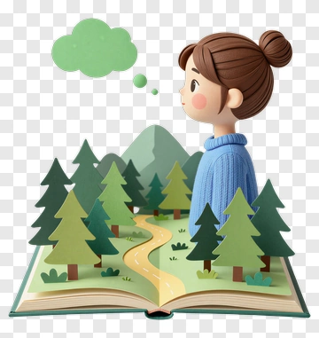 Girl Thinking With A Book Landscape PNG
