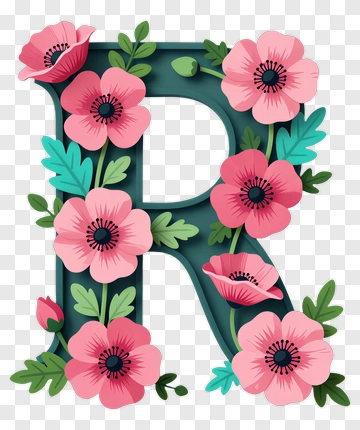 Floral Letter R With Pink Flowers PNG