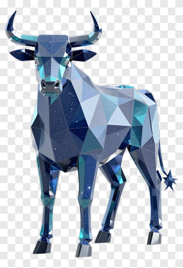 3D Polygonal Blue Bull PNG
