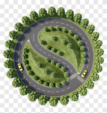 Aerial View Of Roundabout With Greenery And Cars PNG
