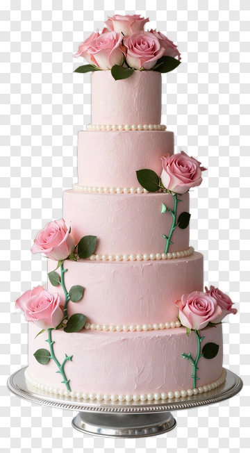 Elegant Wedding Cake With Pink Roses PNG