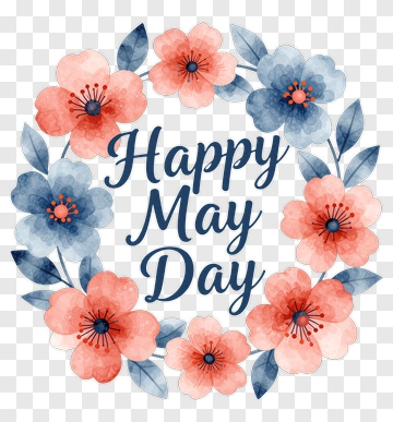 Happy May Day Floral Wreath PNG