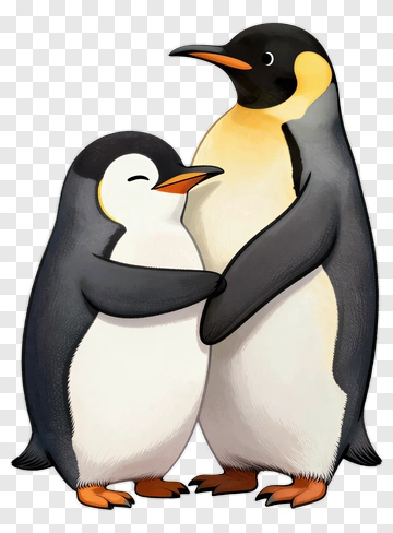 Cartoon Penguins Embracing Each Other PNG