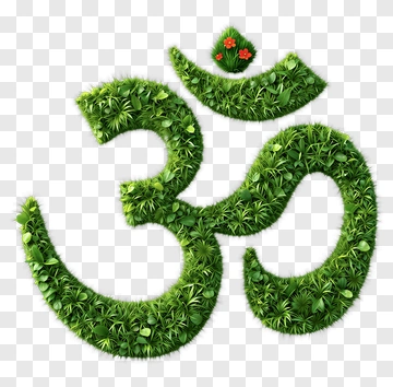 Green Om Symbol Made Of Grass And Flowers PNG