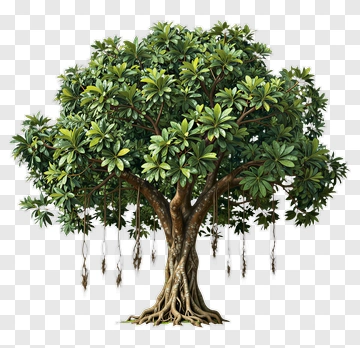 Lush Green Tree With Hanging Roots PNG