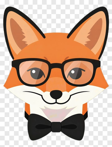 Cartoon Fox Wearing Glasses And Bow Tie PNG