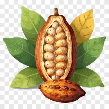 Cacao Pod With Cocoa Beans And Leaves PNG