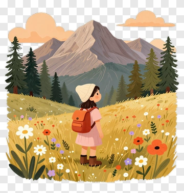 Girl Exploring A Mountain Landscape PNG