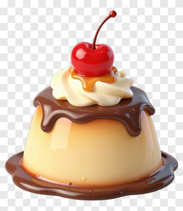 3D Pudding Dessert With Cherry On Top PNG