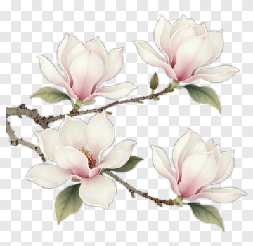 Magnolia Flowers On Branch PNG