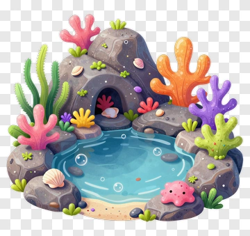 Colorful Coral Reef With Rocks And Water PNG