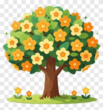 Colorful Tree With Orange Flowers PNG