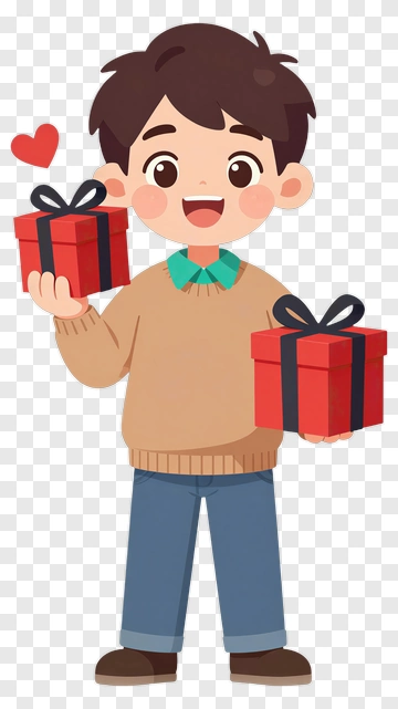 Cartoon Boy Holding Two Gift Boxes PNG