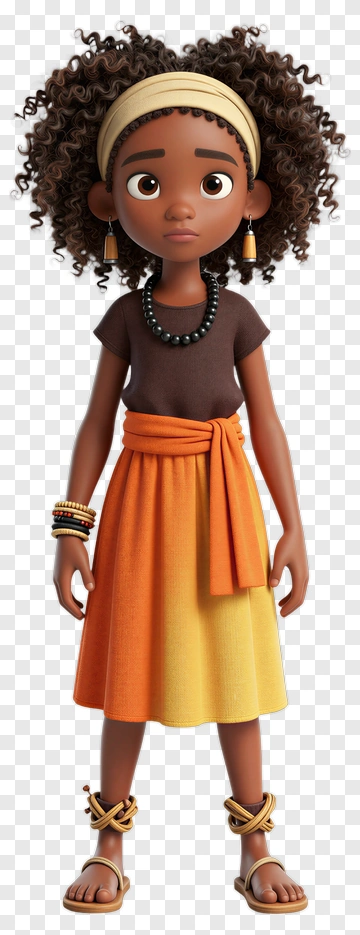 3D Girl In Orange And Yellow Skirt PNG