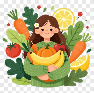Girl Holding A Basket Of Fresh Vegetables And Fruits PNG