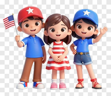 Cartoon Children Celebrating Independence Day PNG