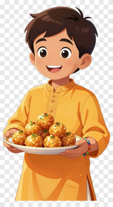 Happy Boy Holding A Plate Of Sweets PNG