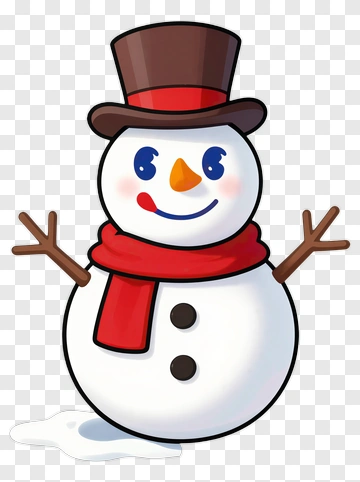 Cartoon Snowman With A Red Scarf And Top Hat PNG