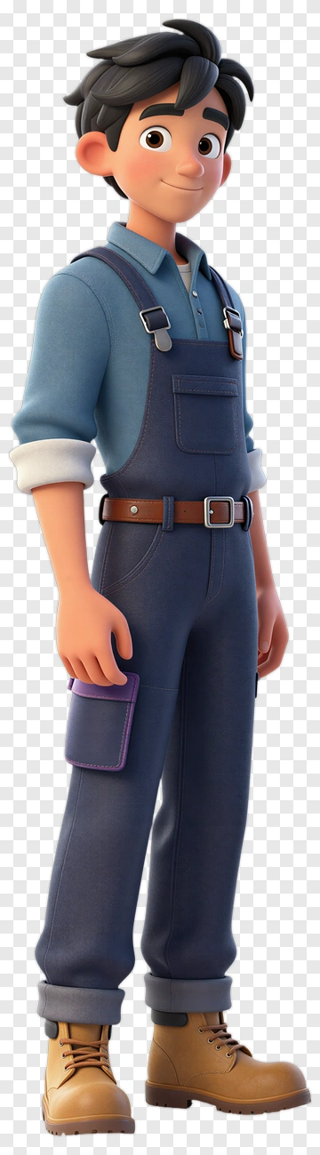 3D Farmer Smiling In Overalls PNG