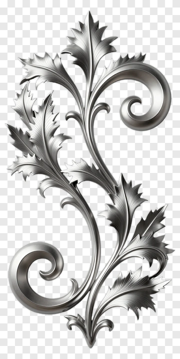Decorative Silver Leaf Design PNG