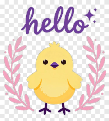 Cartoon Chick With Hello Text PNG