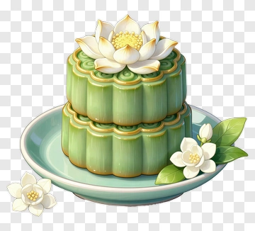 Green Mooncake With Lotus Flower PNG