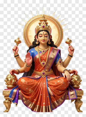 Goddess Lakshmi Sitting On A Throne PNG