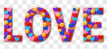 Colorful Love Text With Hearts And Smiley Faces PNG