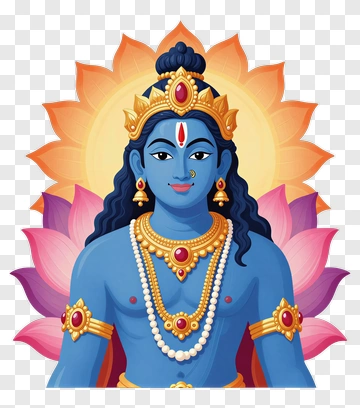 Lord Vishnu With Colorful Lotus Background PNG