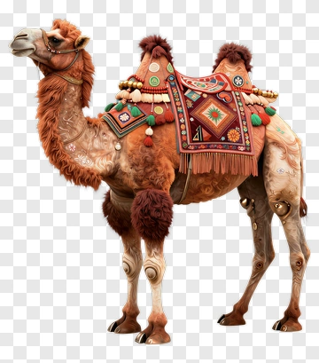 Decorative Camel With Ornate Saddle PNG