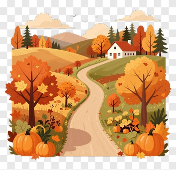 Autumn Landscape With Pumpkins And A House PNG