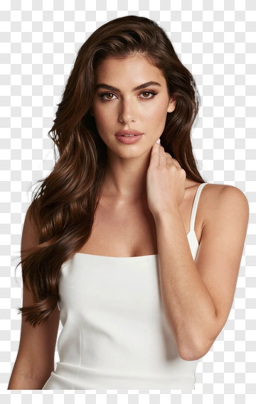 Woman With Long Brown Hair In A White Top PNG