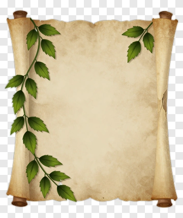Old Scroll With Green Leaves PNG