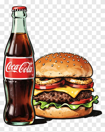 Cartoon Hamburger And Coca-Cola Bottle PNG