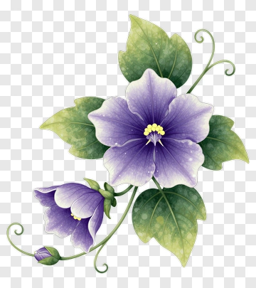 Purple Flower With Green Leaves PNG