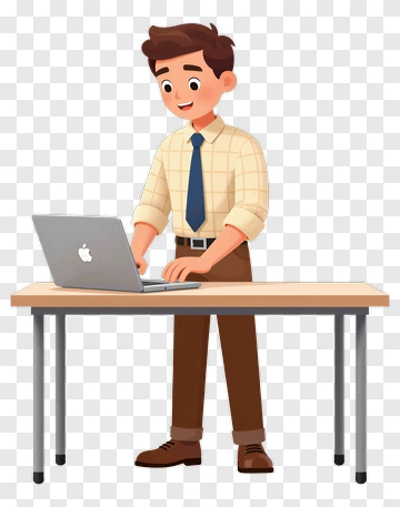 Cartoon Businessman Working On A Laptop PNG
