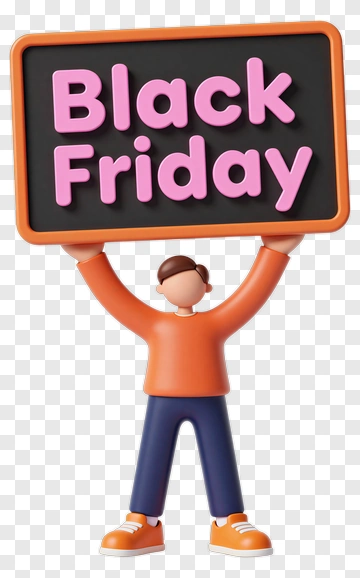 Character Holding A Black Friday Sign PNG