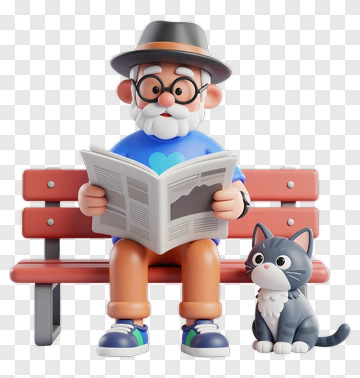 3D Man Sitting On A Bench Reading A Newspaper With A Cat PNG