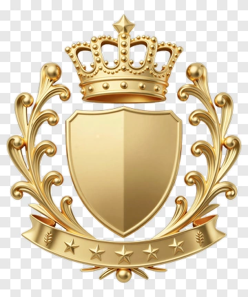 Golden Crest With Crown And Decorative Elements PNG