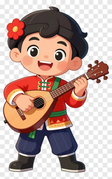 Cartoon Boy Playing A Musical Instrument PNG