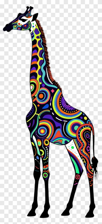 Colorful Giraffe With Abstract Patterns PNG