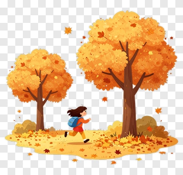 Girl Running Through An Autumn Park PNG