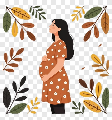 Pregnant Woman Surrounded By Autumn Leaves PNG