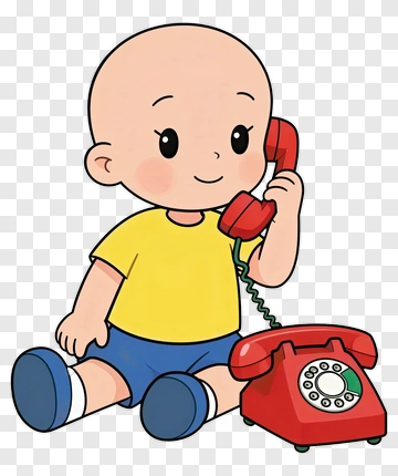 Cartoon Child Talking On A Red Telephone PNG