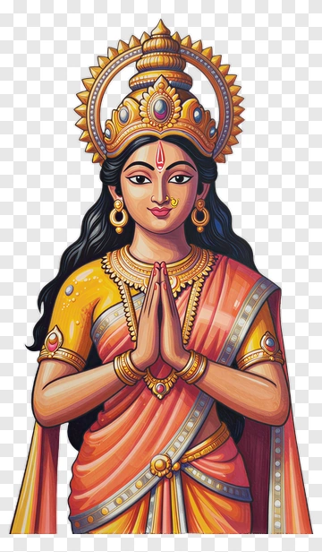 Colorful Hindu Goddess With Hands In Prayer PNG