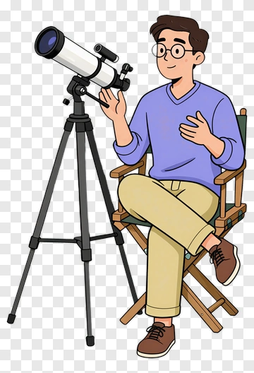 Young Man Sitting With A Telescope PNG