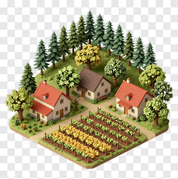 3D Farmhouse With Vineyard And Forest PNG